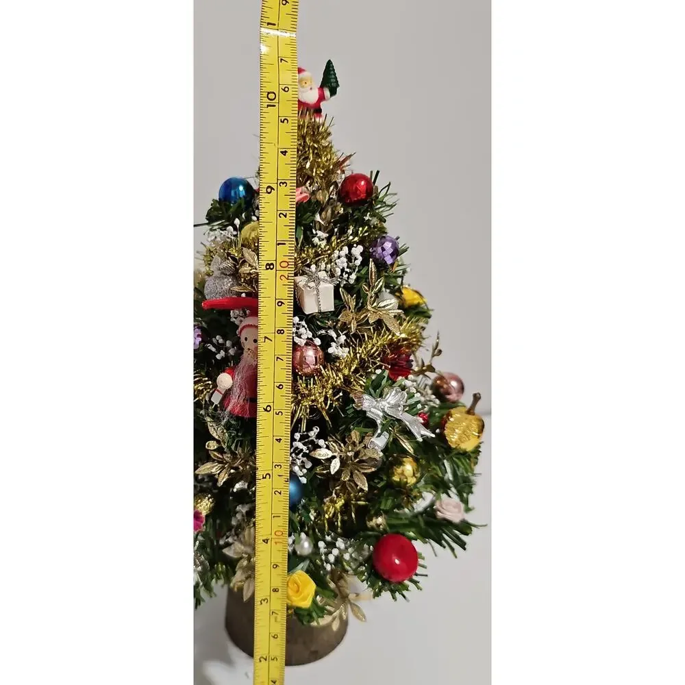 Decorated Tabletop Artificial Christmas Tree Santa Topper Retro Holiday Decor